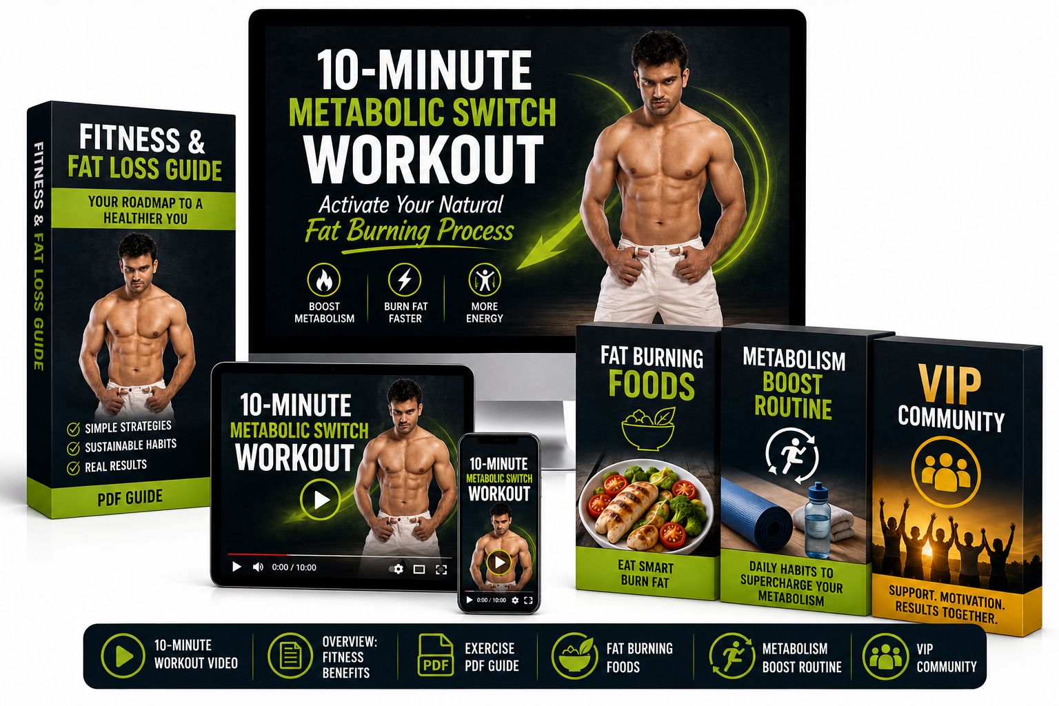 Metabolic Switch bundle: 10-minute workout video, overview video, exercise PDF and three bonuses