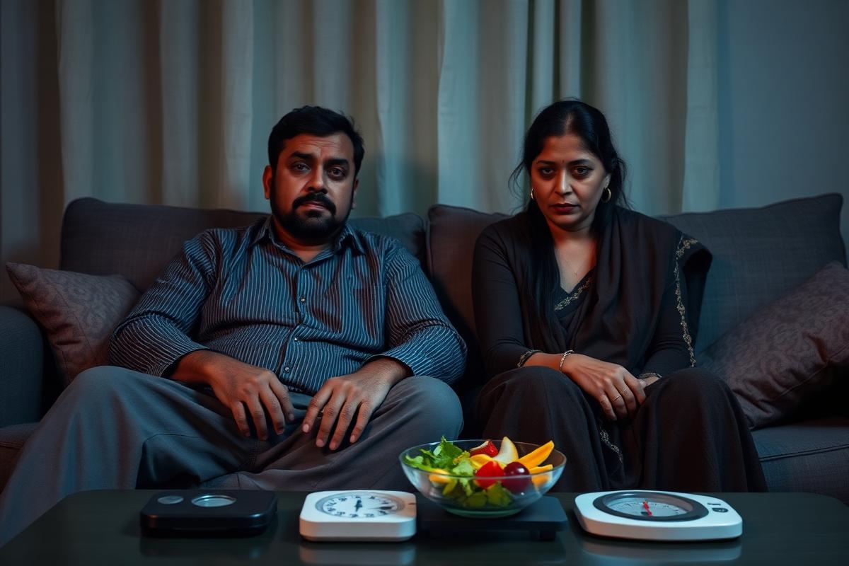 A couple in their thirties looking discouraged after another failed weight loss attempt